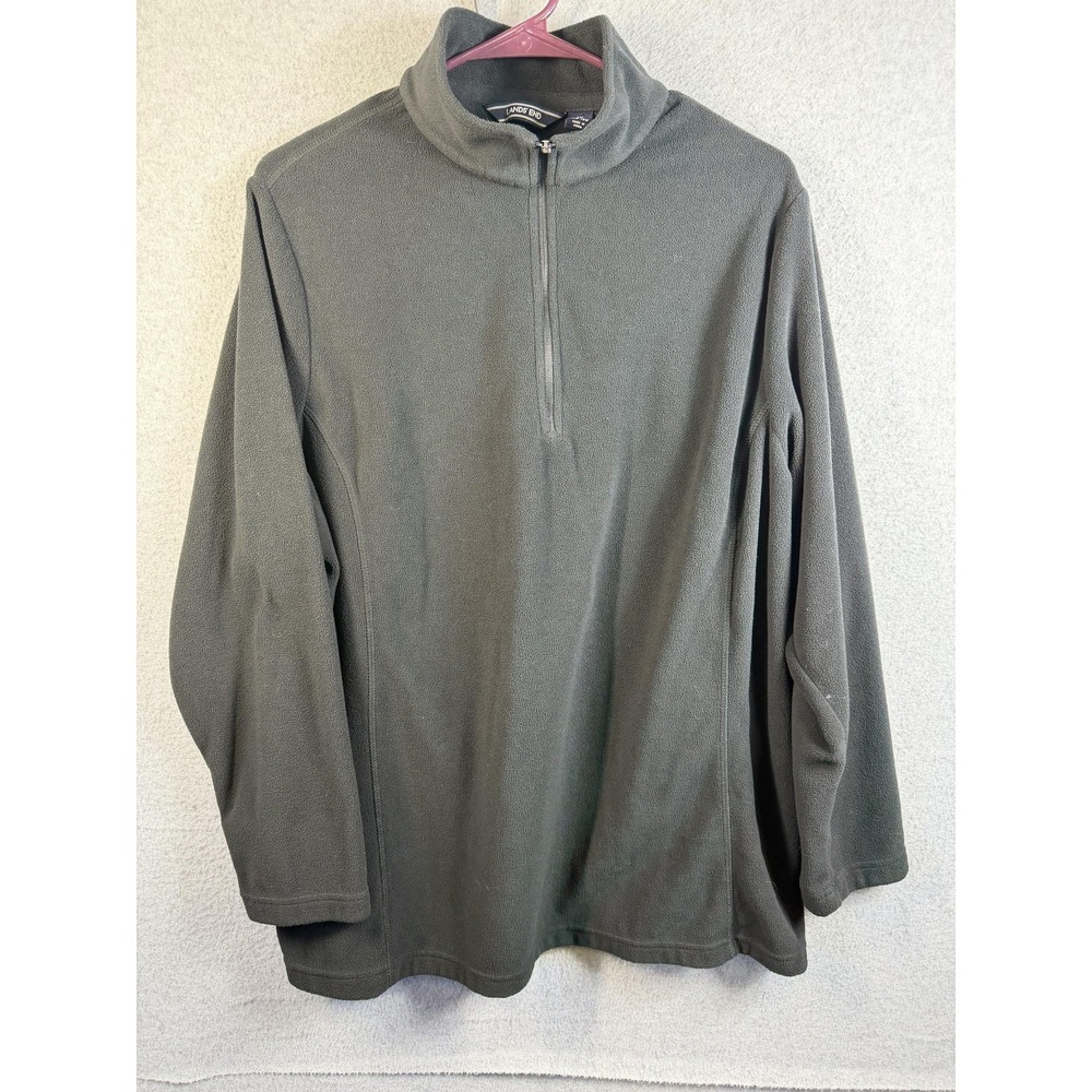 Lands End Pullover Womens 1X Gray 1/4 Zip Fleece Mock Neck Warm Plus Outdoor